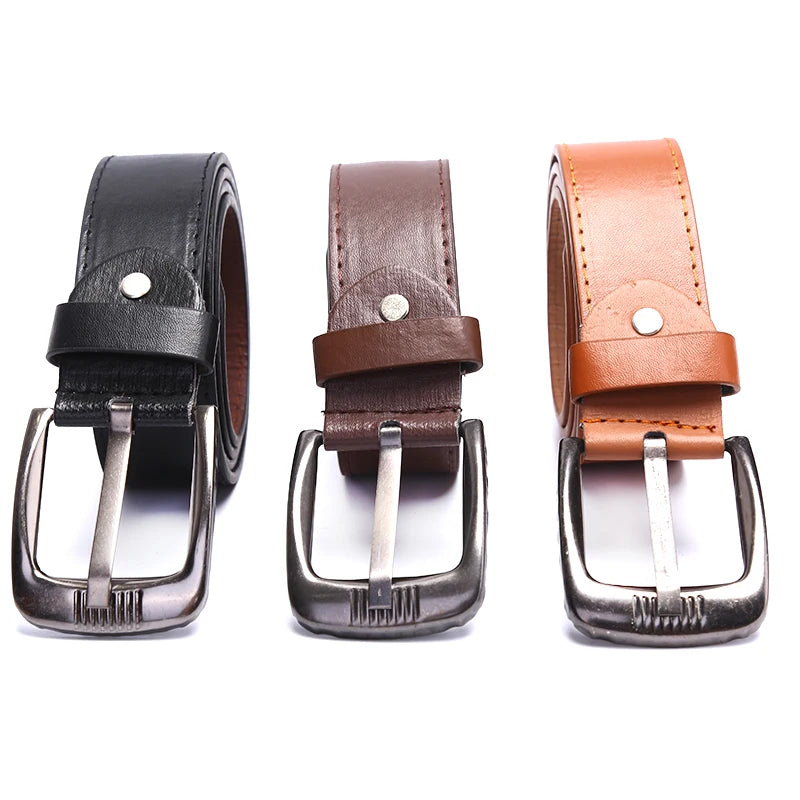 Men's Leather Belt Luxury Classic Alloy Metal Pin Buckle Belt Fashion Versatile Suit Trousers Decorative Belt