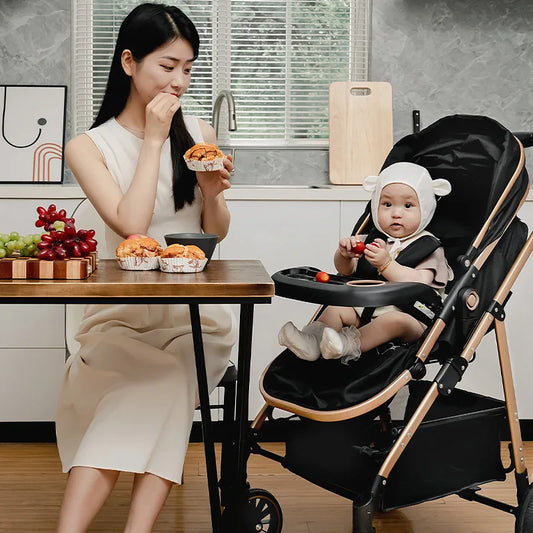 3-in-1 Foldable Baby Stroller Pram Car Sit Lie High Landscape Sleeping Lightweight Aluminum Frame Portable