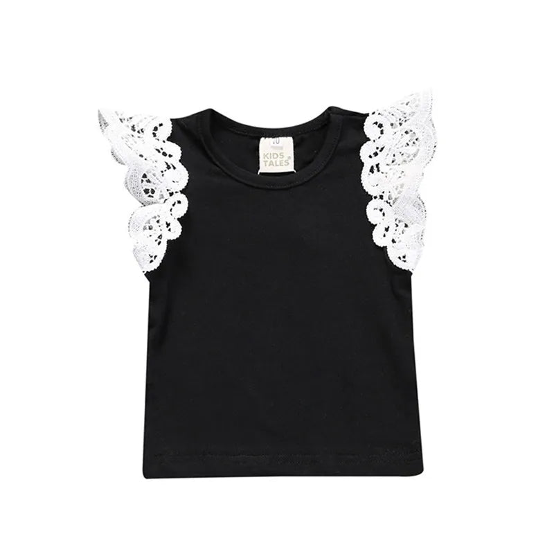 Baby Girl Lace Tee Sleeveless Tshirts Newborn Tank Tops Cotton Children T-Shirt Clothes Toddler Kids T Shirt