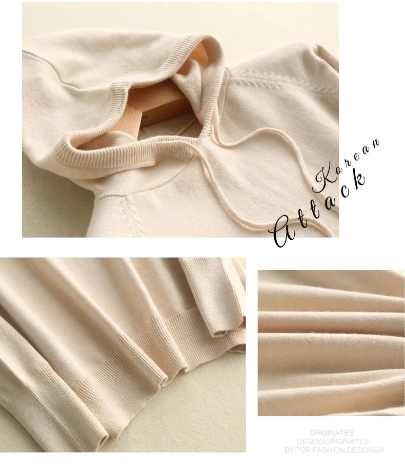 Autumn Winter Women Sweater 2025 New Solid Jumper Long Sleeve Hooded Pullovers Korean Fashion Loose Lady Casual Knitted Sweaters