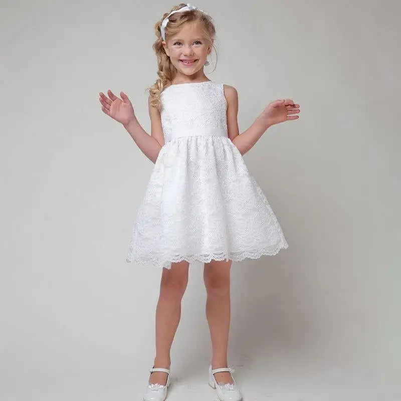 Ropa de verano de alta calidad para niños, vestido para adolescentes, para niñas de 2 a 12 años, hermoso vestido de flores de encaje, vestido blanco para niñas