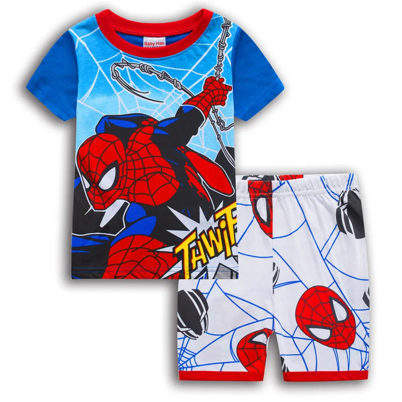 Novedad de verano, conjunto de pijamas de Los Vengadores para niños y niñas, traje de manga corta de SpiderMan, ropa de dormir de algodón con dibujos animados, conjuntos para niños