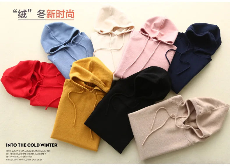 Autumn Winter Women Sweater 2025 New Solid Jumper Long Sleeve Hooded Pullovers Korean Fashion Loose Lady Casual Knitted Sweaters