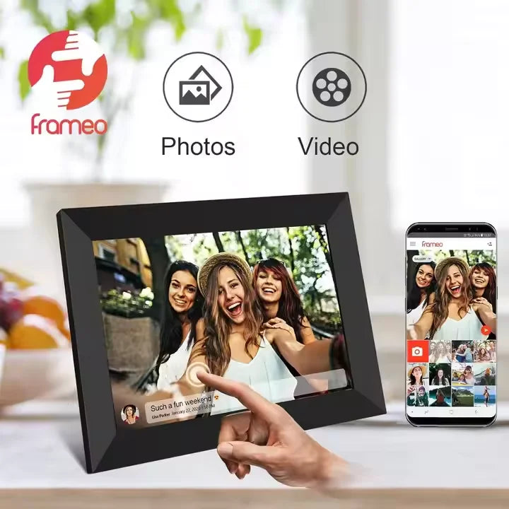 10.1 Inch IPS Touch Screen Digital Photo Frame WiFi Auto-Rotate Slideshow 32GB Storage Video Playback Remote Sharing via Uhale