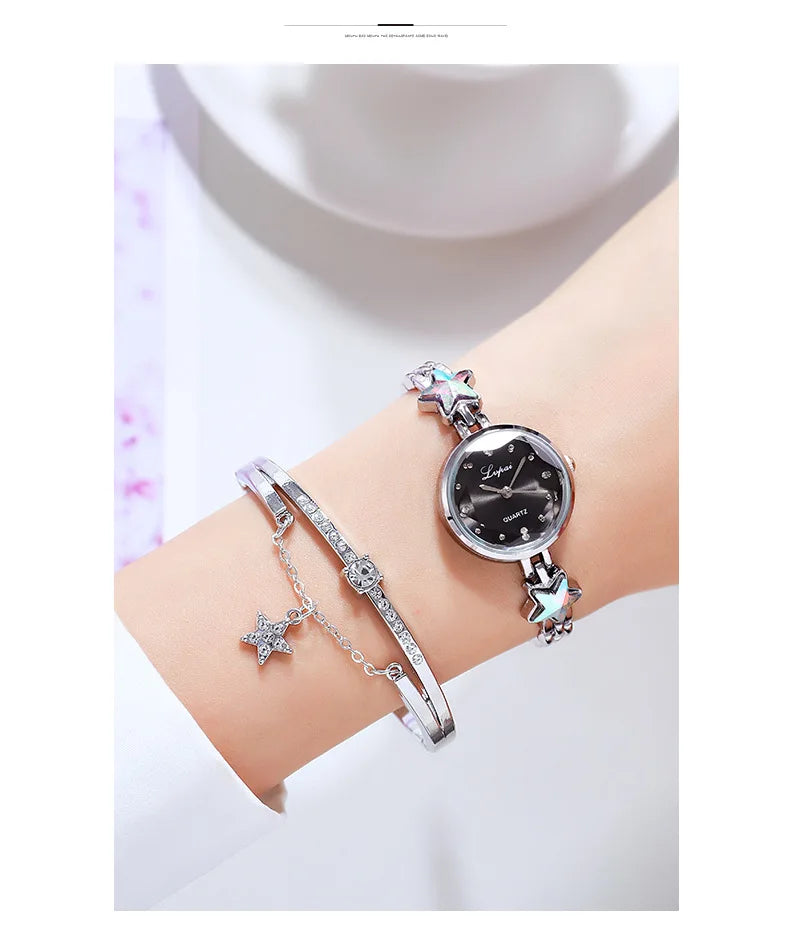 Women's Watches Star Bracelet Set Luxury Ladies Wristwatch Gift Steel Quartz Watch For Woman Rhinestone Clock New zegarek damski