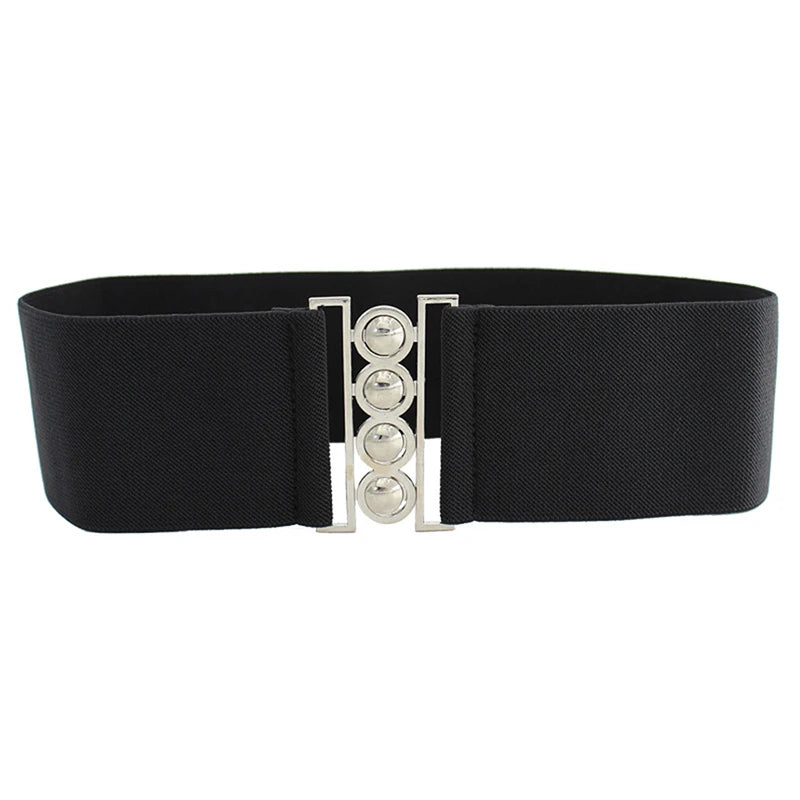 Fashion Women's Retro Width Belt Metal Elastic Waistband Stretch Buckle Girls Waistband Waist Seal for Women Dress Accessories