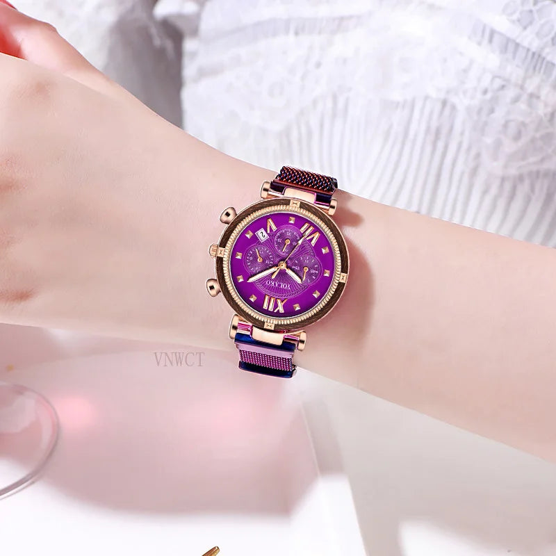 New 6pcs Set Women Watches Magnetic Starry Sky Female Clock Quartz Wristwatch Fashion Ladies Wrist Watch Relogio Feminino