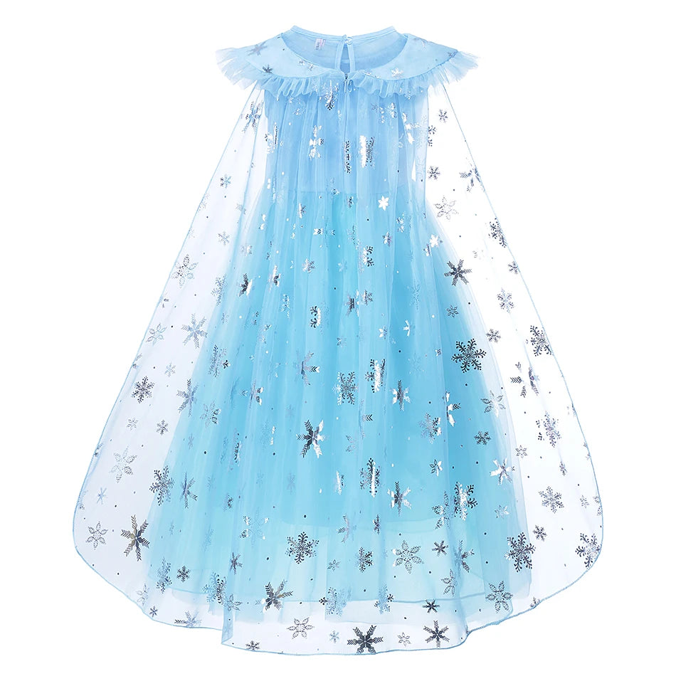 Girls Elsa Cosplay Dress Fancy Costume Girl Snow Queen Halloween Birthday Party Children Princess Clothes Cloak