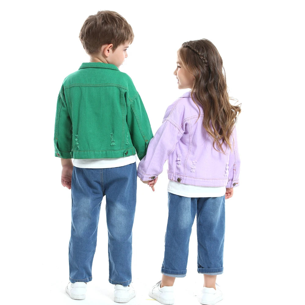 Top y top moda niños niñas Casual chaqueta de mezclilla rota niños niños gabardina niño agujeros prendas de vestir exteriores ropa de vaquero