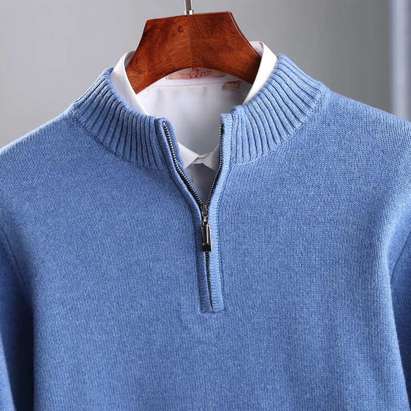 2025 New Pure Cashmere Sweater Men's Knit Large Size High-End Top 100%Wool Half High Neck Thick Pullover Winter Youth Wild Warm