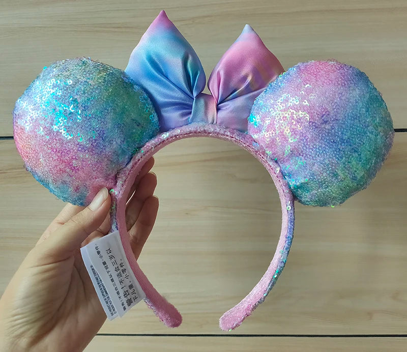 Parks Minnie Mouse Pastel Rainbow TieDye Sequin Ears Ear Headband