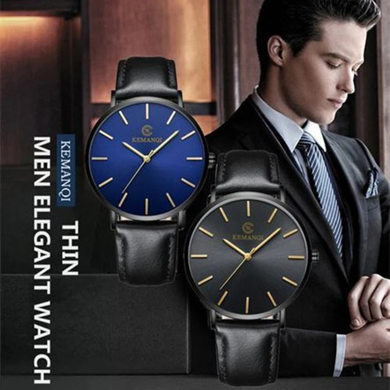 Fashion Men's Quartz Watches Thin Mens Watches Blue Glass Men Watch Men's Watch erkek kol saati reloj hombre Relogio Masculino