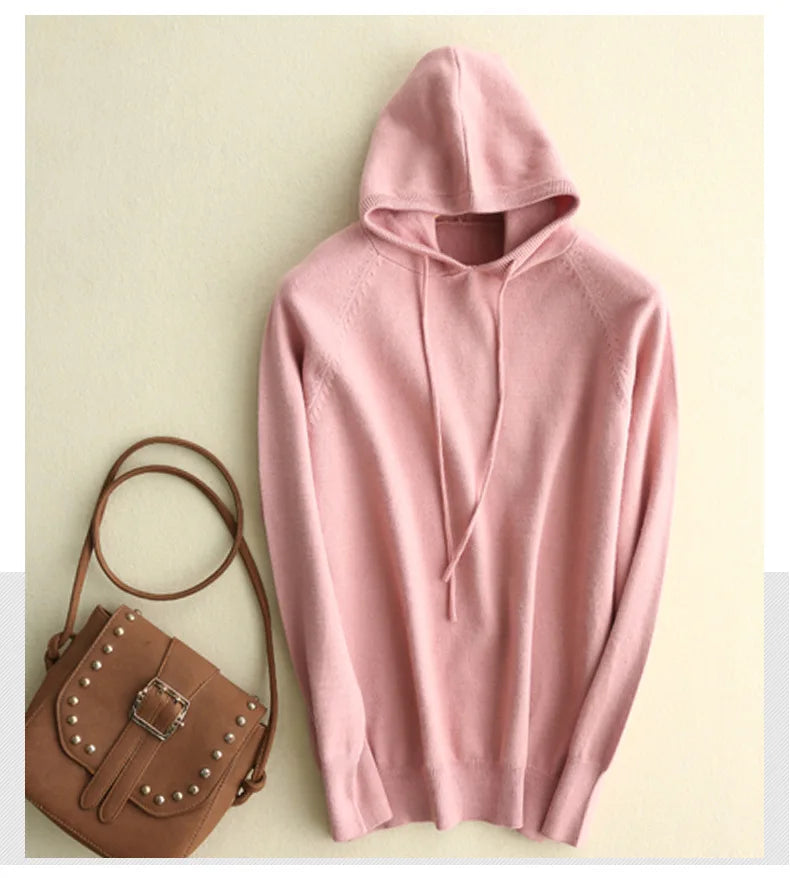 Autumn Winter Women Sweater 2025 New Solid Jumper Long Sleeve Hooded Pullovers Korean Fashion Loose Lady Casual Knitted Sweaters