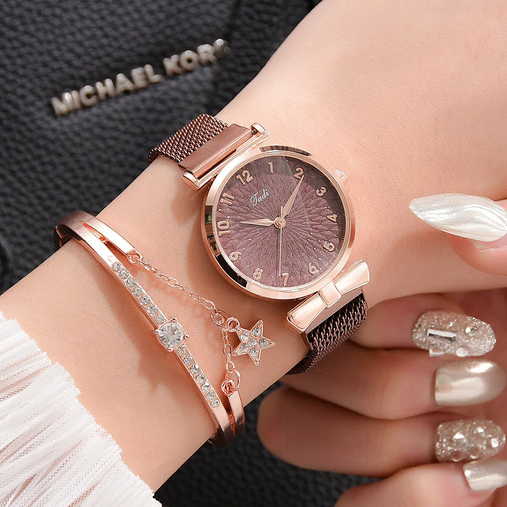 Luxury Women's Watches Set Elegant Female Wristwatches Magnetic Mesh Band Rose Woman Watch Bracelet montre femme reloj mujer