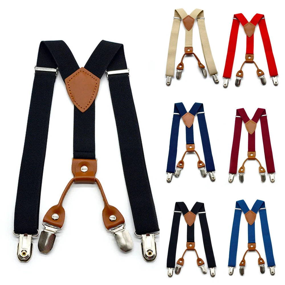 Kids Children Adjustable Suspenders Braces Clip-On Elastic For Boys Girls Soild Color Y-Back Braces Elastic Adjustable Suspender