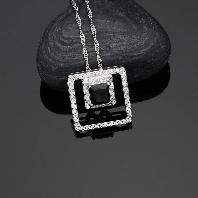 925 Silver Bridal Jewelry Sets Black Cubic Zirconia White Crystal Jewelry for Women Earrings/Pendant/Ring/Bracelet/Necklace