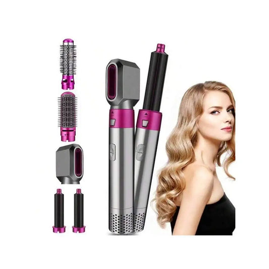 5-in-1 Multi-Purpose Air Brush Hair Dryer with Quick-Drying Curling Wand Styling Shaper and Curling Accessory