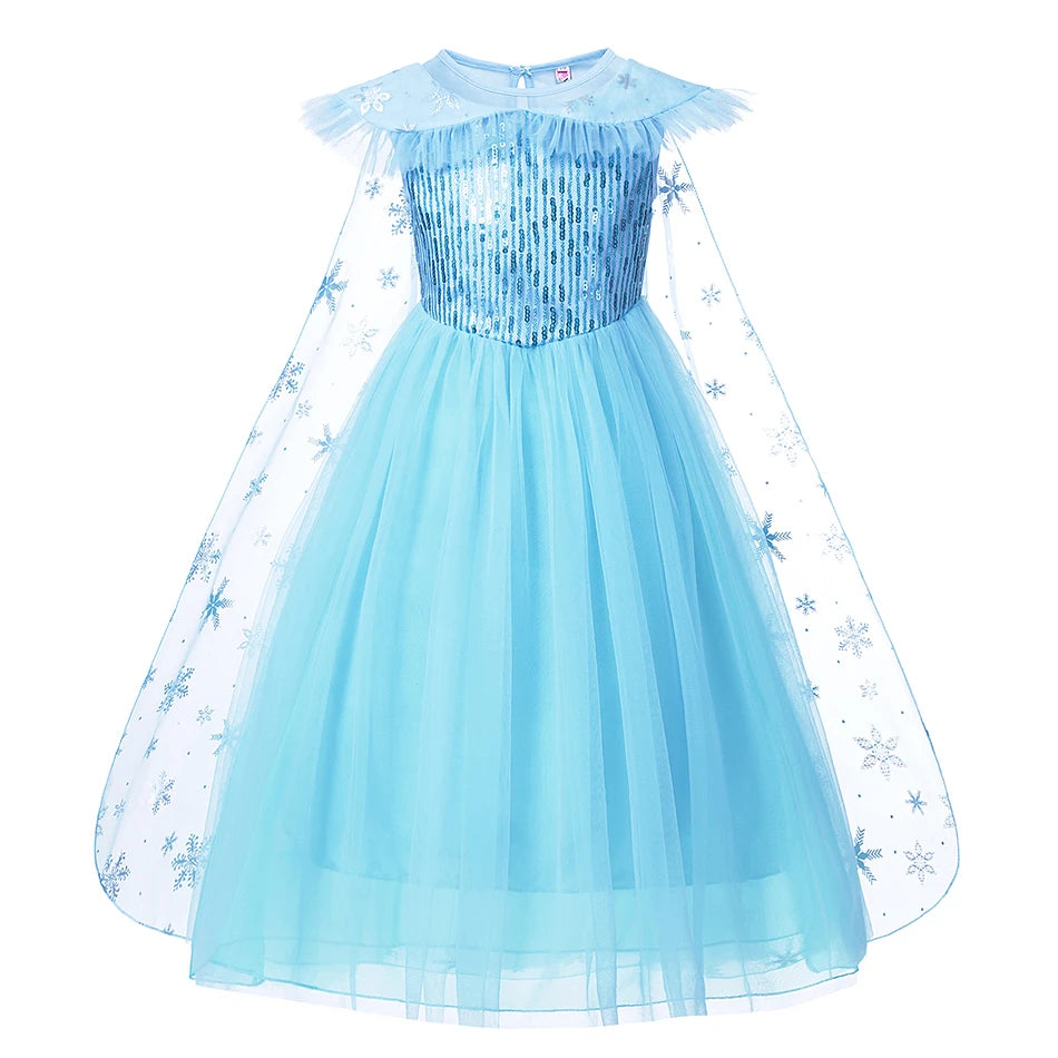 Girls Elsa Cosplay Dress Fancy Costume Girl Snow Queen Halloween Birthday Party Children Princess Clothes Cloak