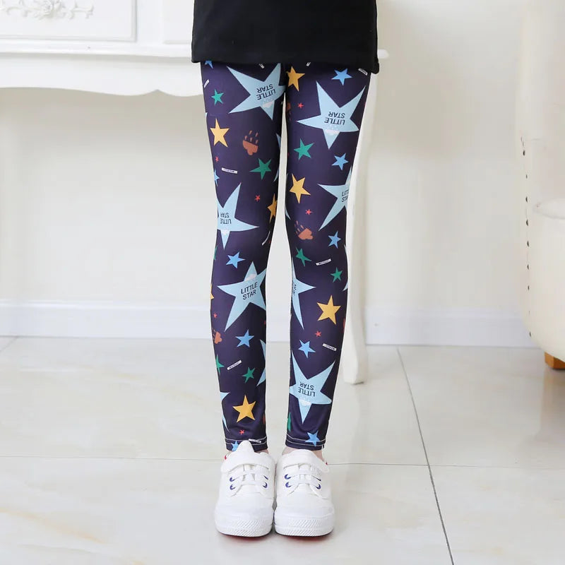 Girls Leggings Stretch Spring Summer Flower Printed Kids Children Pants