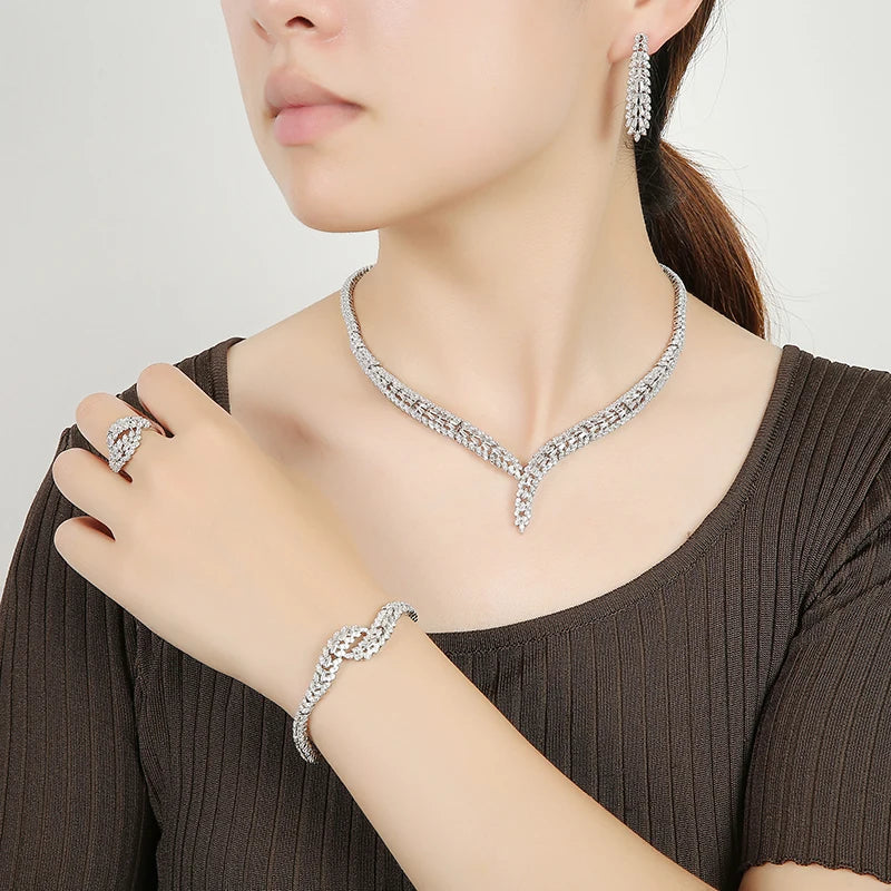 Jewelry Sets HADIYANA Elegant Trendy Birdal Necklace Earring Ring And Bracelet Set Women High Quality CN1805 Conjunto De Joyas