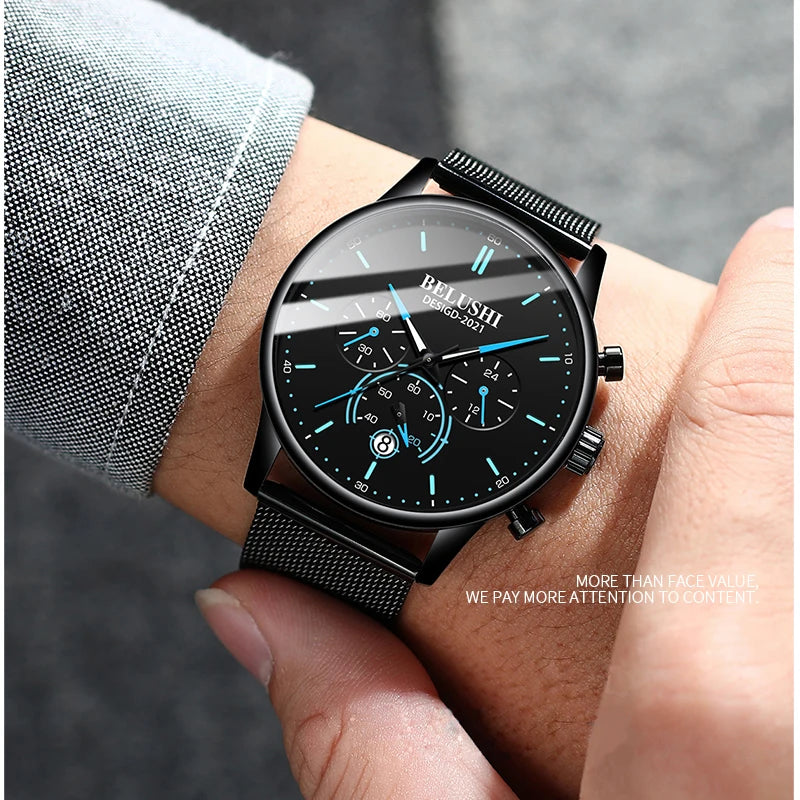 BELUSHI New Fashion Mens Watches Top Luxury Brand Sport Quartz Luminous Waterproof Chronograph Wristwatch Mens Watches