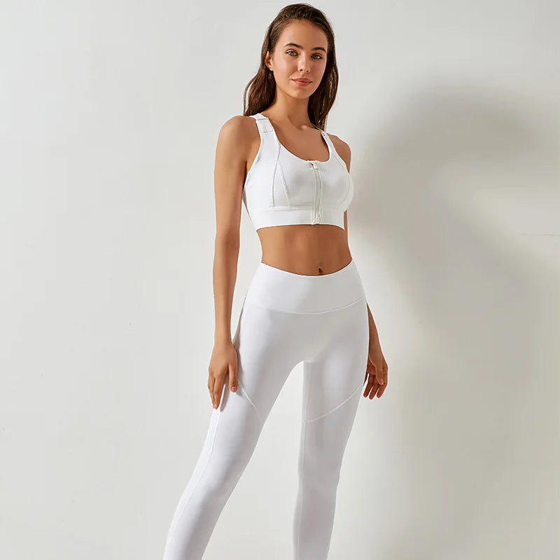 Special Hot Selling Fitness Conjunto De Yoga Front Zipper Adjustable Shoulder Straps Sport Bra Women Legging Two Piece Yoga Set