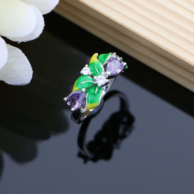 Purple Amethyst Silver 925 Jewelry Sets Charm Enamel Drop Earrings Women Handmade Decoration Luxury Jewellry