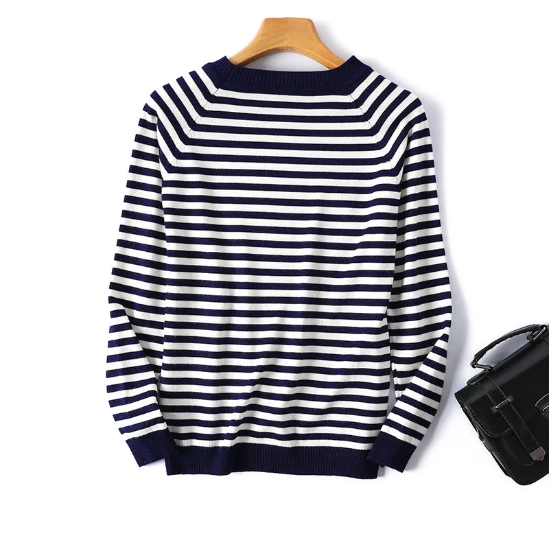 2025 New Long Sleeve Striped Pullover Women Sweater Knitted Sweaters O-Neck Tops Korean Pull Jumper Female Tailor-made T-Shirts