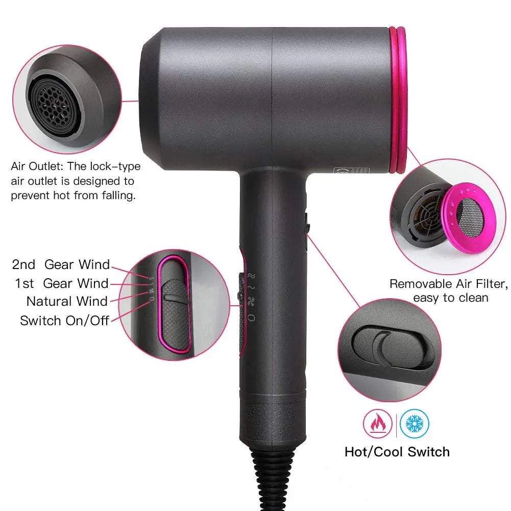 US Hot Seller 2000W Professional High-Speed Hair Dryer with Diffuser Nozzle DY Motor Negative Ion Household Hand Blow Dryer