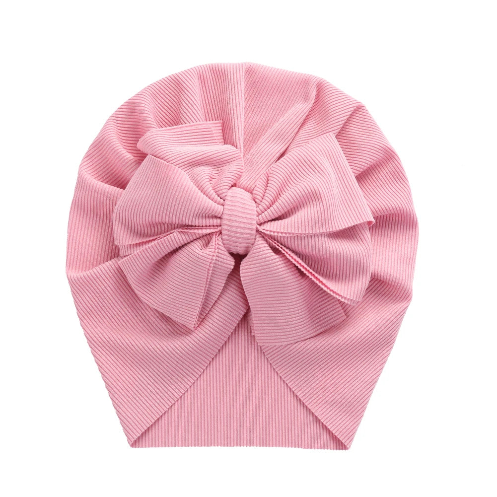 Solid Ribbed Bunny Knot Turban Hats for Baby Boys Girls Beanies Striped Thin Elastic Caps Bonnet Newborn Toddler 0-4T Headwraps