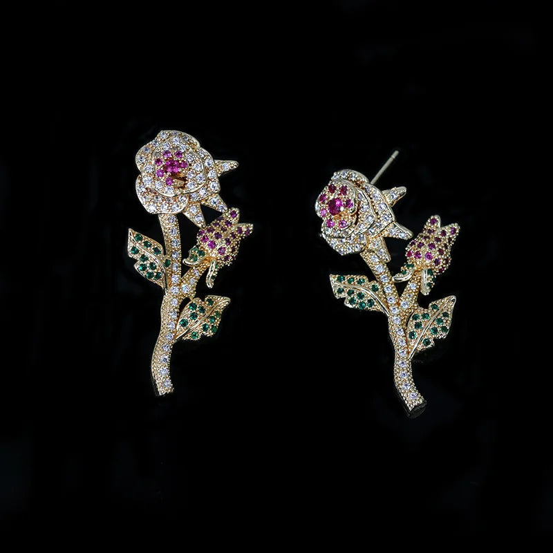 HIBRIDE Gold Color Rose Flower Bridal Necklace Jewelry Sets Luxury CZ Jewelry for Women Wedding Accessories bijoux femme N-1227
