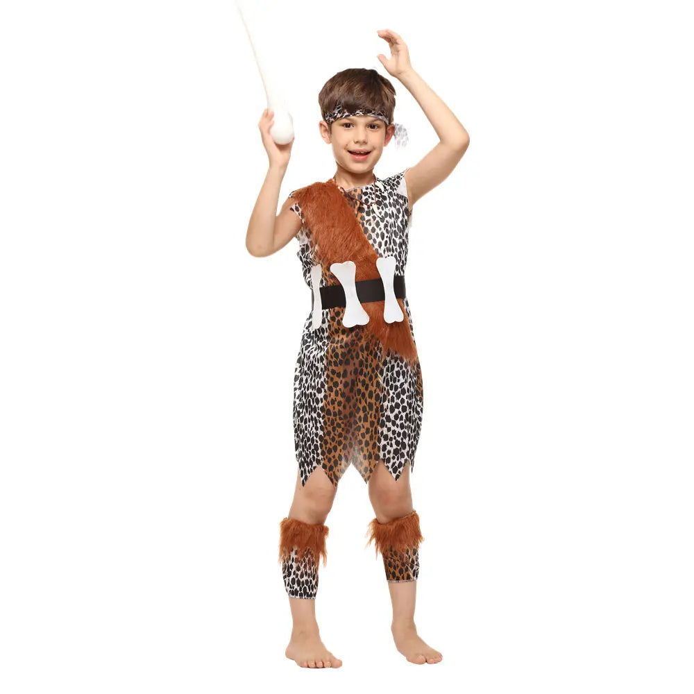 Umorden Kids Child Historical Stone Age Caveboy Cavegirl Costume Cave man Primitive Cosplay for Boys Girls Halloween Costumes