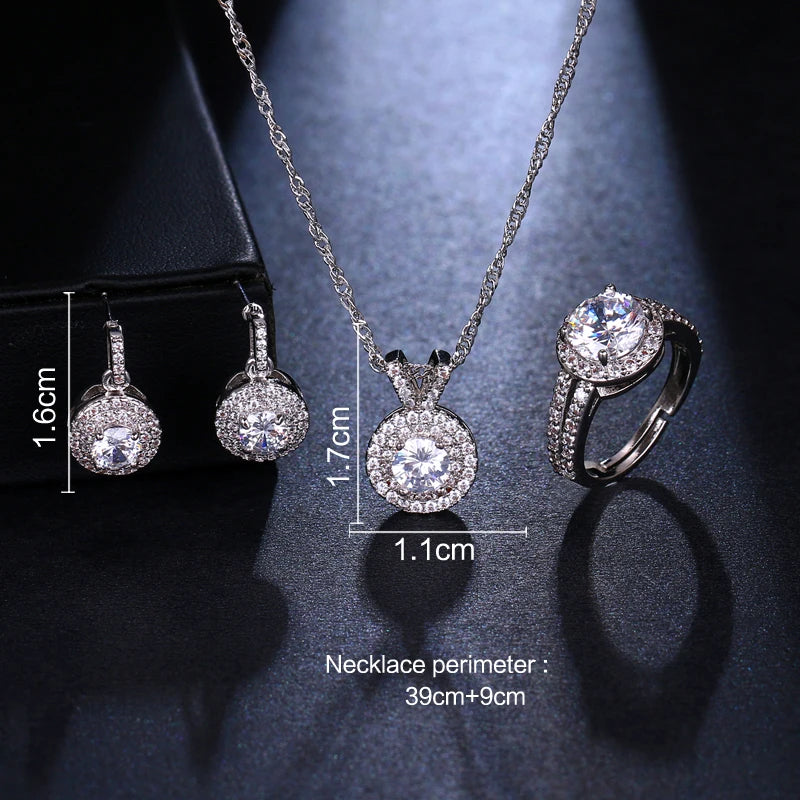 Emmaya Exclusive Top Quality Fashion Trinket Sets White Zircon 3PCS Jewelry Sets Wedding Party Gift