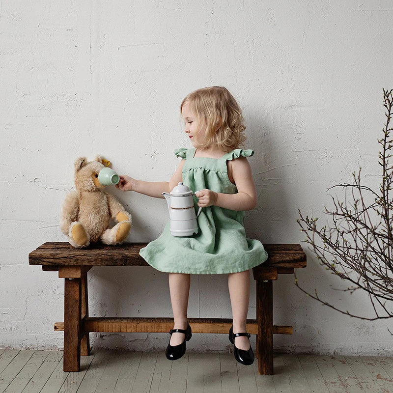 Vestido de lino para niñas, novedad de verano 2022, mangas de pétalos literarias, vestidos sueltos de princesa con tirantes para niñas, TZ04 2022
