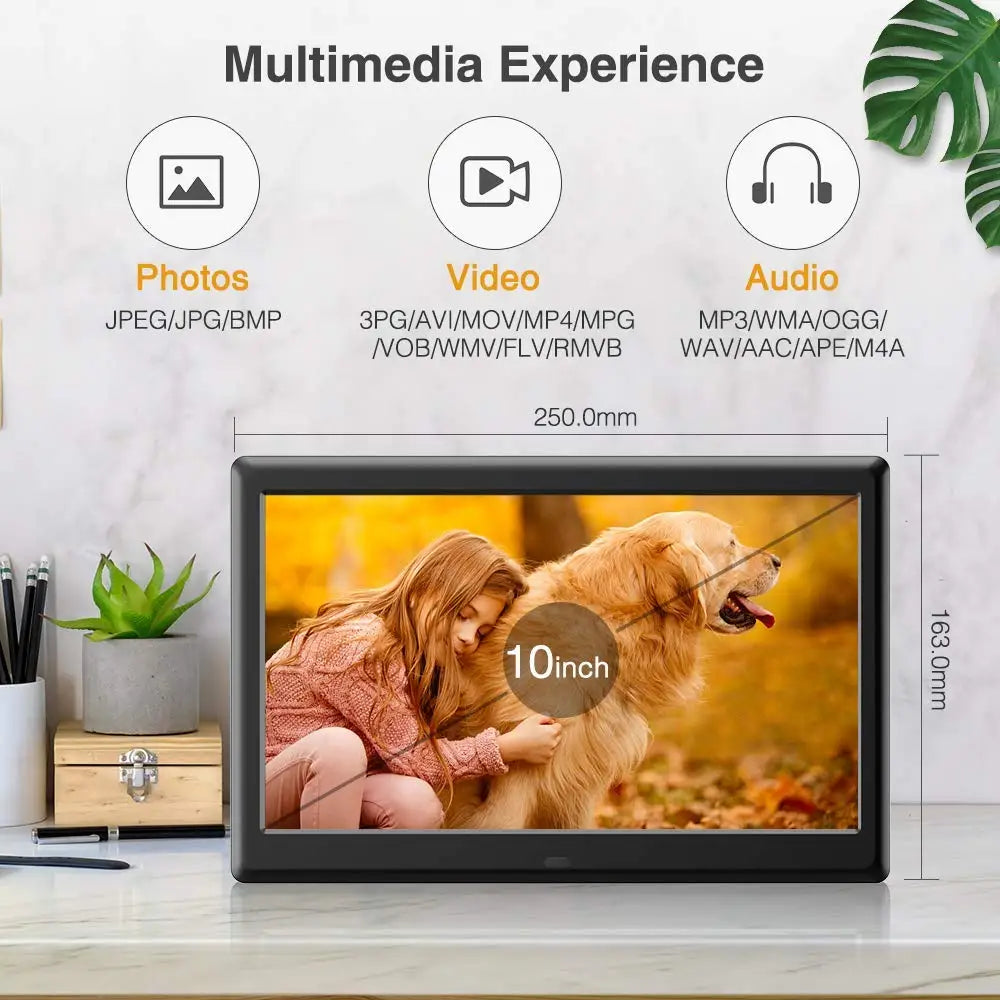 1280x800 IPS HD Display 16 GB Storage Acrylic Frame Digital Picture Frame 10 Inch Calendar Easy Setup Video Photo Upload