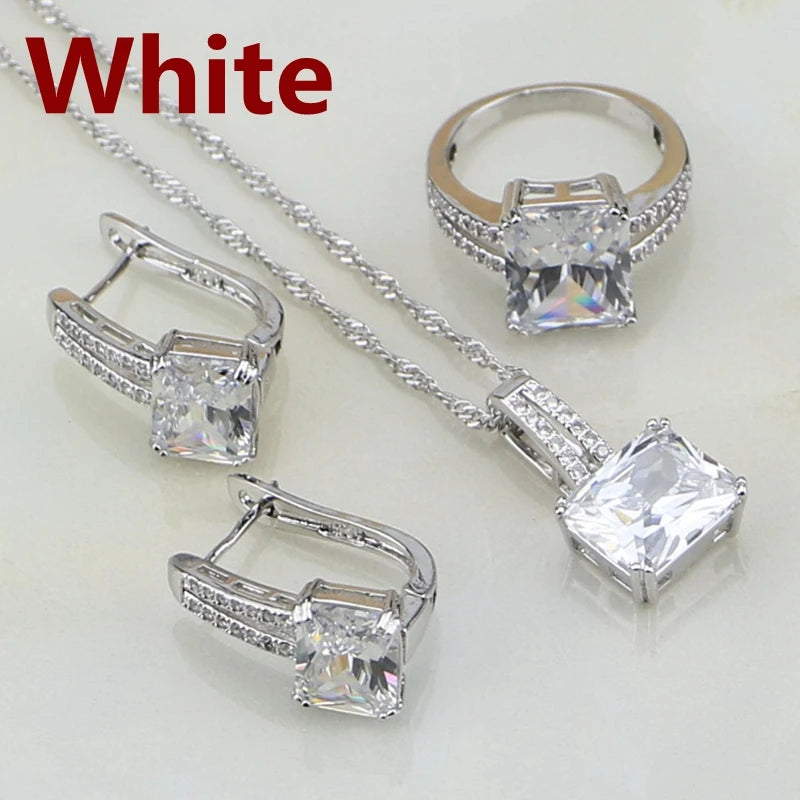 Blue Rhinestone White CZ Costume Jewelry 925 Silver Bridal Jewelry Sets for Women Wedding Earring/Pendant/Necklace/Ring