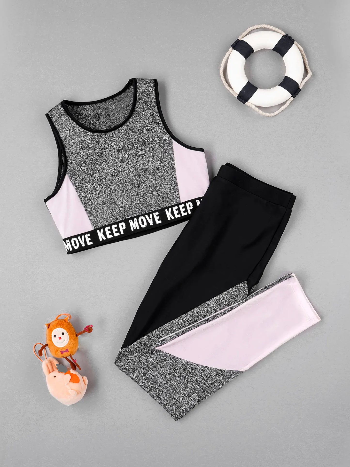 Chándales para niñas, camisetas sin mangas con letras para niños + conjuntos de mallas deportivas, Tops cortos de empalme para gimnasia, Fitness y Yoga