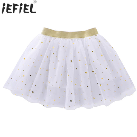 Fashion Toddler Kids Mesh Miniskirts Girls Princess Sequins Stars Glitter Dance Ballet Tulle Tutu Party Girl Elastic Dance Skirt