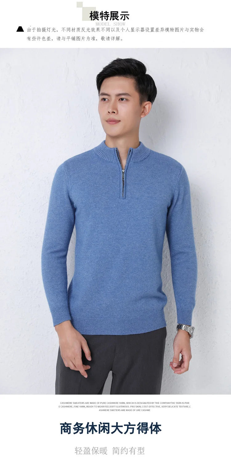 2025 New Pure Cashmere Sweater Men's Knit Large Size High-End Top 100%Wool Half High Neck Thick Pullover Winter Youth Wild Warm