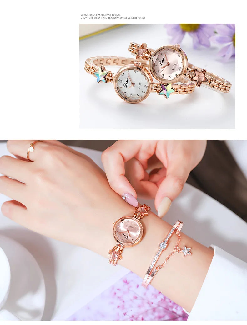 Women's Watches Star Bracelet Set Luxury Ladies Wristwatch Gift Steel Quartz Watch For Woman Rhinestone Clock New zegarek damski