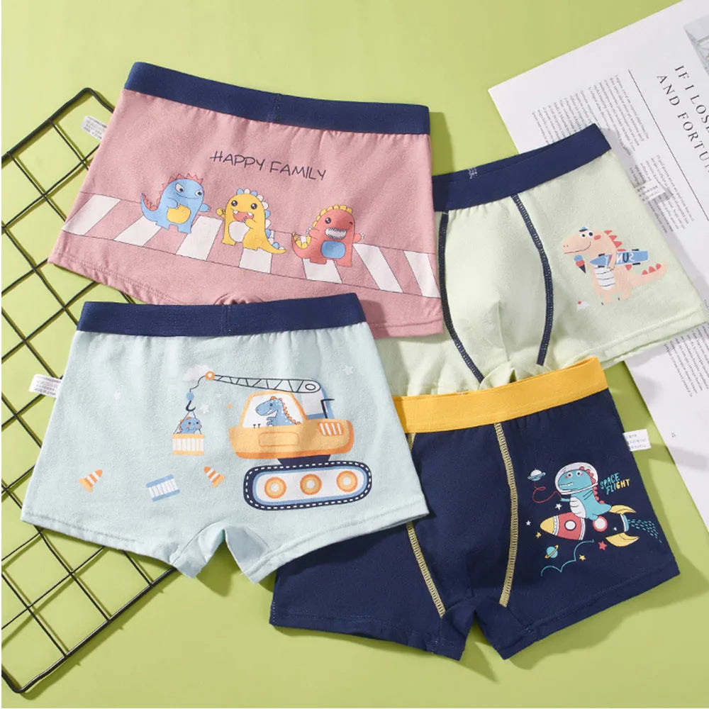 Children's Underwear For Kids Cartoon Shorts Cotton Underpants Boys Panties Car Penguin Pattern 4Pcs Lot