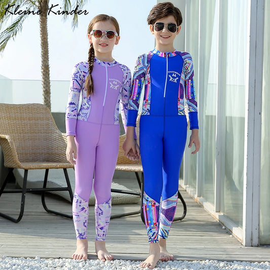 Children's Sports Swimsuit One Piece Long Sleeve Kids Swimwear for Girls Boy UV Protect Swimming Suit Teenage Bath Clothes Child