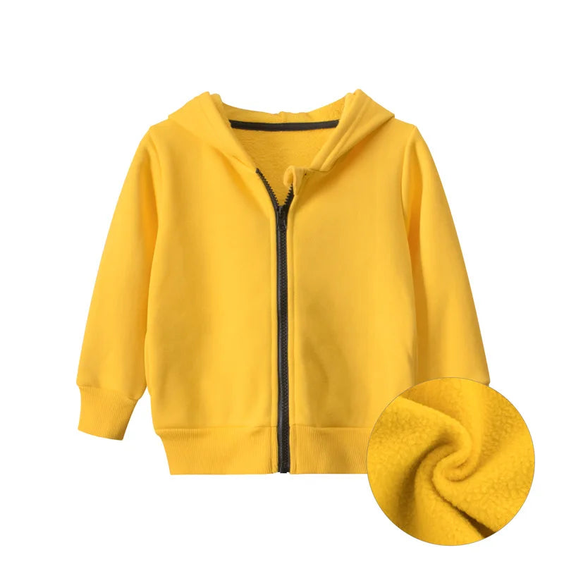 Primavera invierno ropa con capucha sólida para niños niñas algodón cremallera Villus Casual abrigo simplificado sudadera ropa