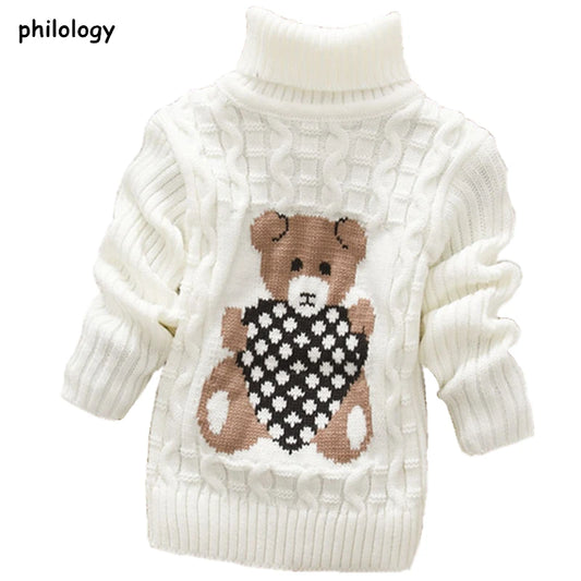 PHILOLOGY 2T-8T oso invierno niño niña chico parte baja de punto grueso cuello alto camisas bebé cuello alto jersey niño suéter