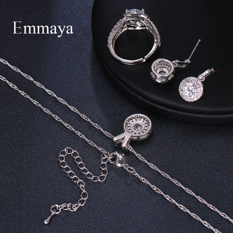 Emmaya Exclusive Top Quality Fashion Trinket Sets White Zircon 3PCS Jewelry Sets Wedding Party Gift
