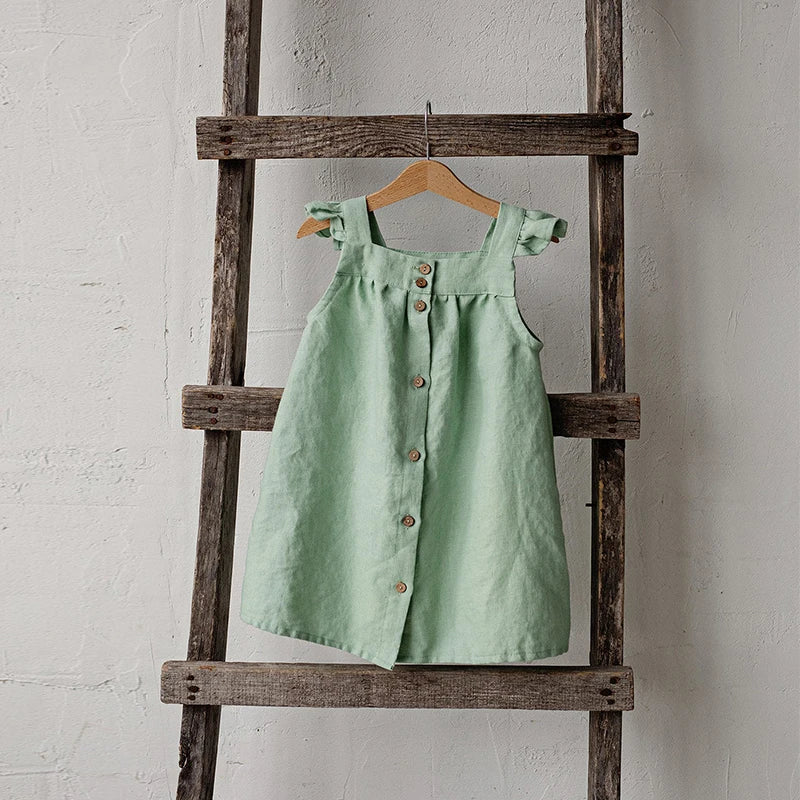 Vestido de lino para niñas, novedad de verano 2022, mangas de pétalos literarias, vestidos sueltos de princesa con tirantes para niñas, TZ04 2022