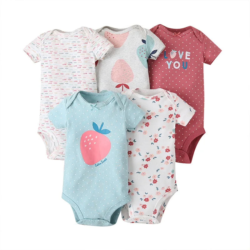 5PCS/Lot Baby Boys Girls Bodysuits 100% Cotton Short Sleeves Kids Clothes 6-24 Month Newborn Body Bright Prints bebe Jumpsuit