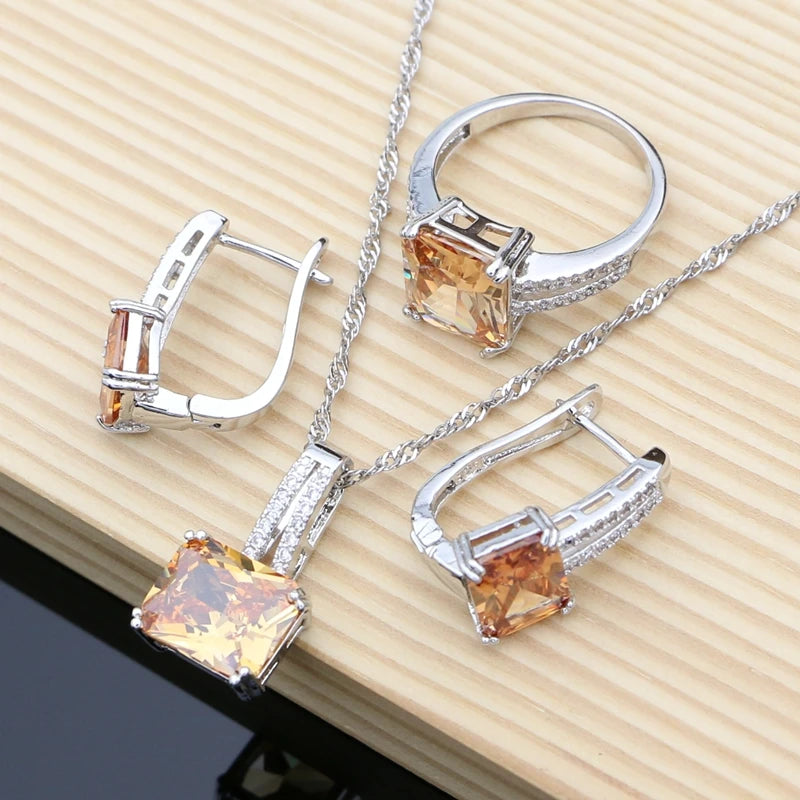 Cute 925 Sterling Silver Jewelry White CZ Beads Jewelry Sets For Women Wedding Earrings/Pendant/Necklace/Rings
