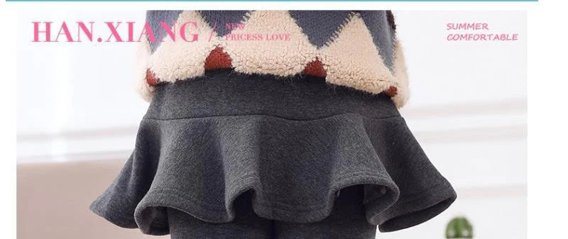 Girls Leggings Kids Autumn Winter Pants Tight for Girls False Two Pieces Culotte Children Skirt-pants Trousers 10 12 13 Years