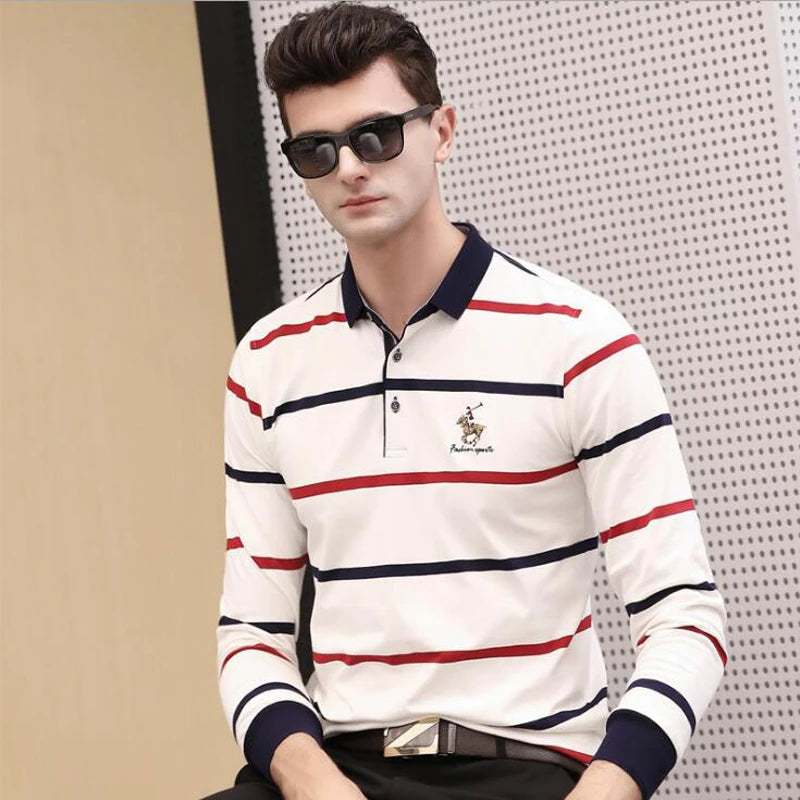 Autumn winter new polo shirt High quality brand cotton men's polo shirt Long sleeve casual striped shirt polo men clothing